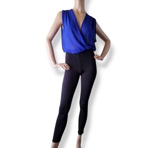Pint Shop Royal Blue & Black Color Block Mixed Media Jumpsuit